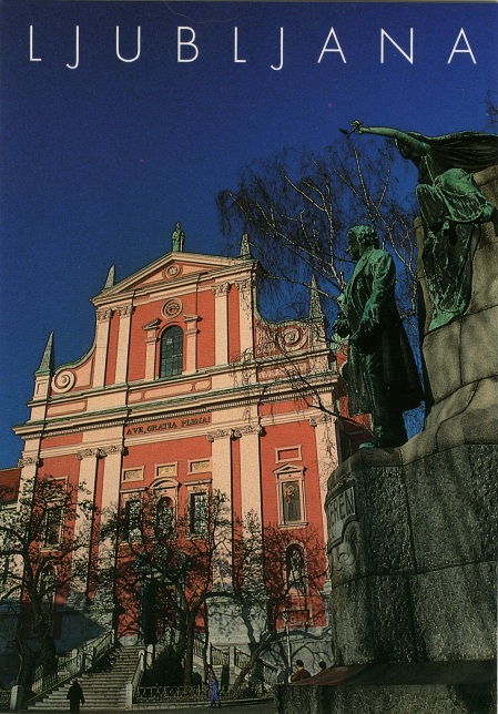 Franciscan Church of the Annunciation, Ljubljana (with monument ot France Presern)